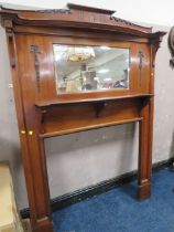 AN EARLY 20TH CENTURY MAHOGANY FIRE SURROUND/OVERMANTLE MIRROR