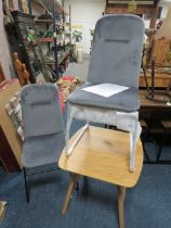 A BOXED PAIR OF KEILA GREY DINING CHAIRS AND A BOXED NATURAL OAK TORINO LAMP TABLE * CONTENTS NOT