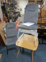 A BOXED PAIR OF KEILA GREY DINING CHAIRS AND A BOXED NATURAL OAK TORINO LAMP TABLE * CONTENTS NOT