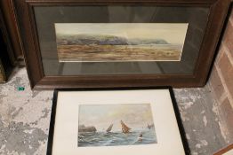 A GILT FRAMED OIL ON CANVAS TOGETHER WITH TWO WATERCOLOURS ETC (4)