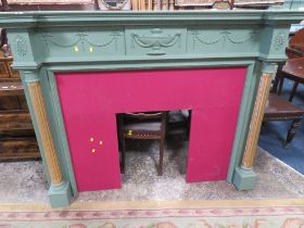 A MODERN PAINTED WOODEN FIRE SURROUND