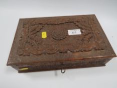 HAND CARVED WOODEN BOX WITH KEY