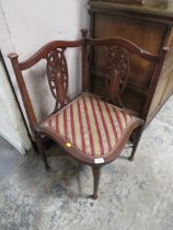 AN EDWARDIAN MAHOGANY INLAID CORNER CHAIR