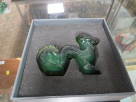 A BOXED LALIQUE GLASS DRAGON PAPERWEIGHT