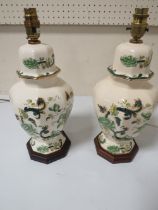 A PAIR OF MASONS CHARTREUSE LAMP BASES