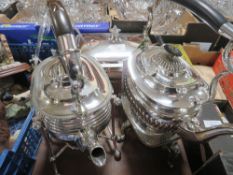 TWO SILVER PLATED SPIRIT KETTLES ON STANDS A 'RICHARD RICHARDSON' VICTORIAN EXAMPLE AND A C.1900 '
