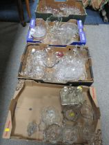 FOUR TRAYS OF CLEAR PRESSED GLASS