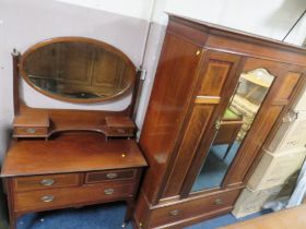 AN EDWARDIAN MAHOGANY AND INLAID WARDROBE WITH DRESSING TABLE