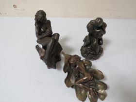 THREE SMALL BRONZE EFFECT SEMI-NUDE MODELS