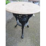 A VINTAGE CAST IRON BRITANNIA STYLE PUB TABLE