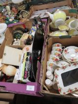 THREE BOXES CONTAINING POTTERY, ROYAL ALBERT, VINTAGE LOCKS ETC