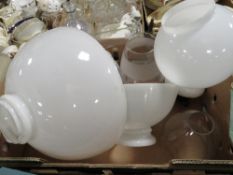 A TRAY OF ASSORTED OIL LAMP SHADES A/F