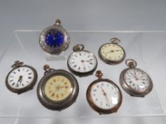 SEVEN VARIOUS FOB WATCHES TO INCLUDE HALLMARKED SILVER EXAMPLES