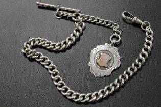 AN ANTIQUE HALLMARKED SILVER GENTS POCKET WATCH ALBERT CHAIN