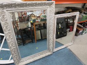 A MODERN SILVER RECTANGULAR MIRROR AND A SMALLER MIRROR (2)