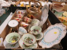 A BOX OF POTTERY TO INCLUDE COALPORT ETC
