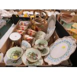 A BOX OF POTTERY TO INCLUDE COALPORT ETC