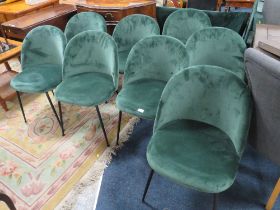 A SET OF EIGHT MODERN GREEN UPHOLSTERED DINING CHAIRS