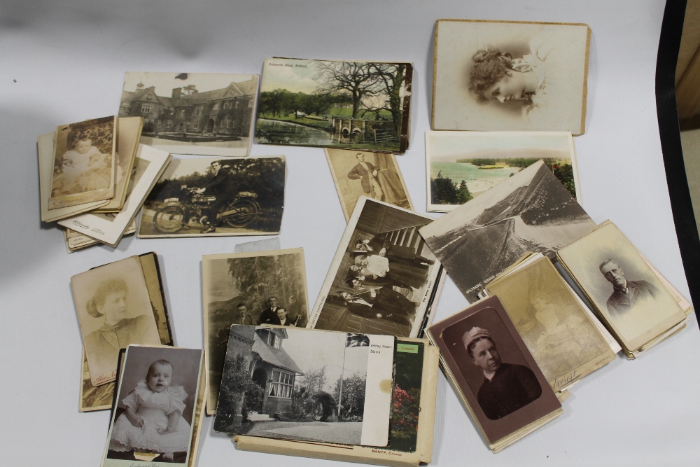 A COLLECTION OF POSTCARDS AND VICTORIAN CABINET PHOTOGRAPHS