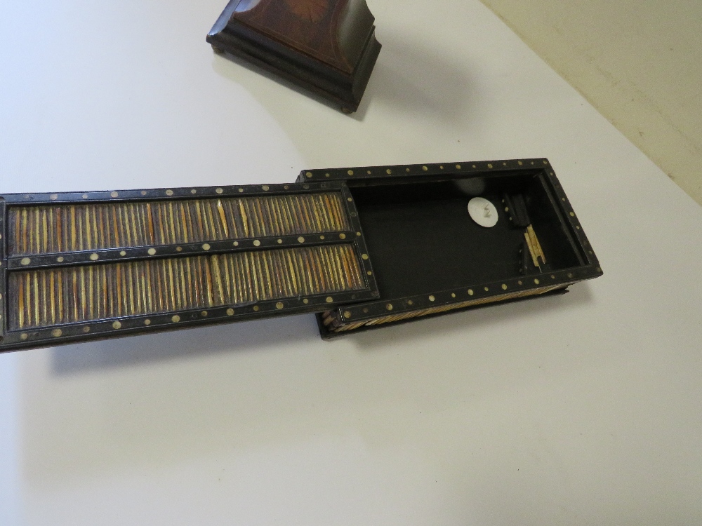 AN INLAID VINTAGE BALLOON MANTLE CLOCK TOGETHER WITH A P-O-W PORCUPINE QUILL BOX - Image 4 of 4