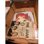 A BOX OF METAL ADVERTISING SIGNS