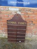 A VINTAGE ECCLESIASTICAL 'HYMNS/TUNES' OAK BOARD 88 X 52 CM