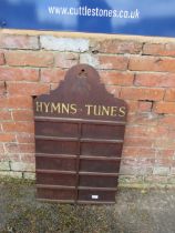 A VINTAGE ECCLESIASTICAL 'HYMNS/TUNES' OAK BOARD 88 X 52 CM