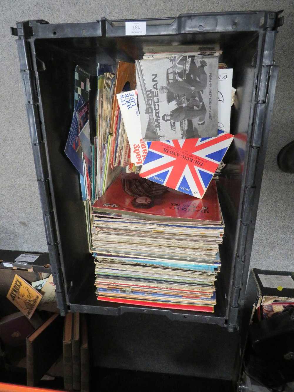 A TRAY OF LP RECORDS AND 7 " SINGLES