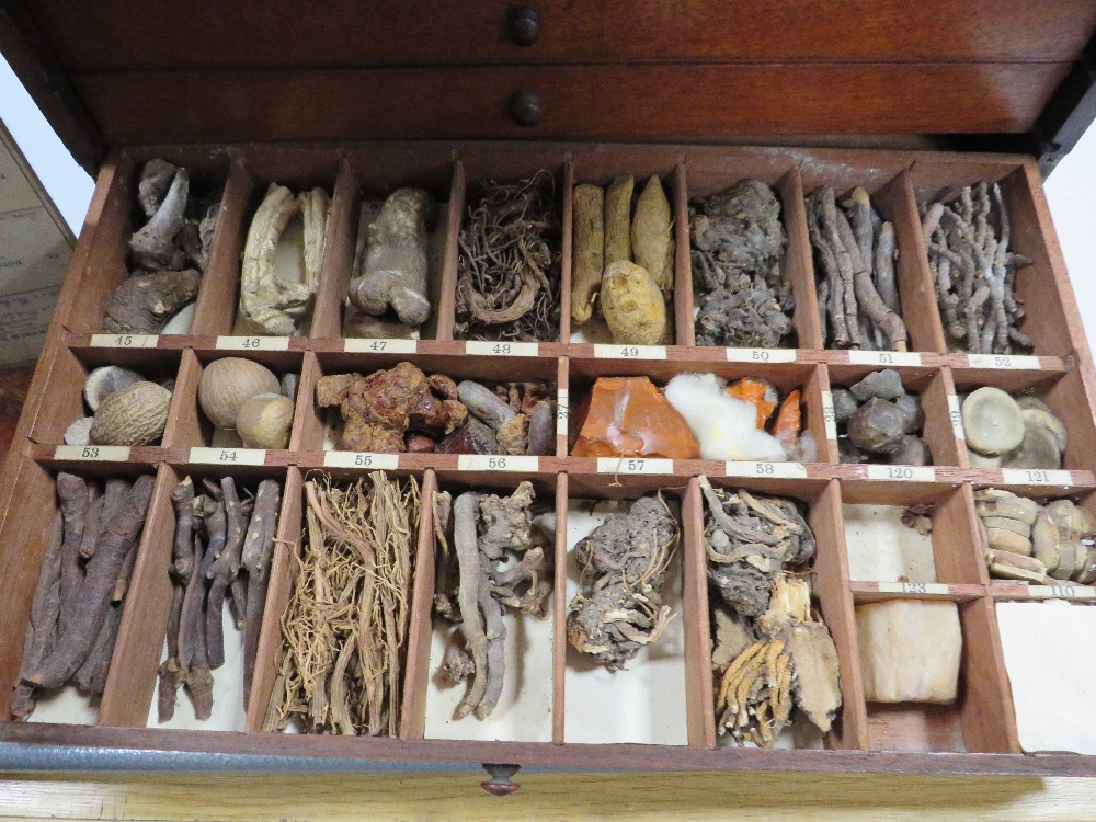AN EIGHT DRAWER COLLECTORS APOTHECARY STYLE CABINET WITH DETAIL CONTENTS IN SAMPLE BOTTLES AND LOOSE - Bild 2 aus 3