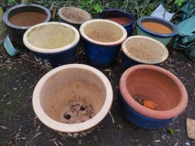 NINE ASSORTED CERAMIC GARDEN PLANTERS