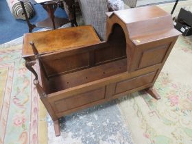 A LARGE OAK VINTAGE CHILDS CRADLE