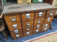 A VINTAGE HABERDASHERY STYLE SIXTEEN DRAWER CHEST H-79 W-109 CM A/F