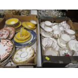 TWO TRAYS OF ASSORTED TEA WARE TO INCLUDE A ROYAL CROWN DERBY PLATE