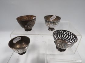 THREE ANTIQUE OTTOMAN SILVER ZARF CUPS, ALONG WITH A TOMBAK EXAMPLE (4)