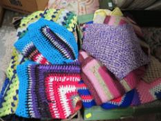 TWO BOXES OF VINTAGE HANDMADE BLANKETS