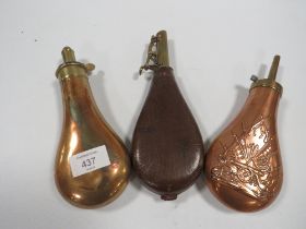 THREE VINTAGE POWDER FLASKS