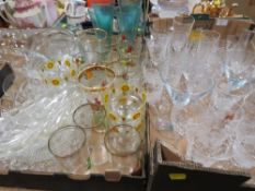 TWO TRAYS OF GLASSWARE TO INCLUDE ETCHED EXAMPLES