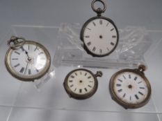 FOUR VARIOUS HALLMARKED SILVER POCKET WATCHES A/F - SPARES/REPAIRS