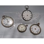 FOUR VARIOUS HALLMARKED SILVER POCKET WATCHES A/F - SPARES/REPAIRS