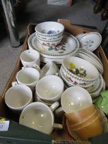 A TRAY OF CERAMICS TO INCLUDE PORTMEIRION PLATES AND BOWLS