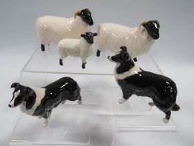 FIVE BESWICK SHEEP AND SHEEP DOG FIGURES