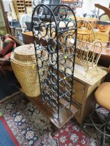 A HEAVY IRON WINE RACK, ALI BABA BASKET, BAMBOO TABLE PLUS A MAGAZINE RACK (4)