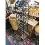 A HEAVY IRON WINE RACK, ALI BABA BASKET, BAMBOO TABLE PLUS A MAGAZINE RACK (4)