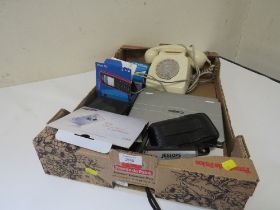 A TRAY OF COLLECTABLE'S TO INCLUDE TELEPHONE AND CAMERAS