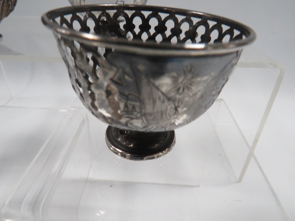 THREE ANTIQUE OTTOMAN SILVER ZARF CUPS, ALONG WITH A TOMBAK EXAMPLE (4) - Image 2 of 5