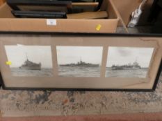 A BOX OF ASSORTED PICTURES AND PRINTS TO INCLUDE MARITIME AND SHIPPING EXAMPLES