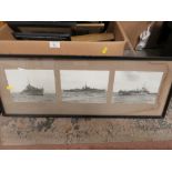 A BOX OF ASSORTED PICTURES AND PRINTS TO INCLUDE MARITIME AND SHIPPING EXAMPLES