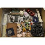 A SMALL TRAY OF COLLECTABLES TO INCLUDE JACK DANIELS LIGHTER, PORCELAIN KEWPIE STYLE DOLL, COIN,