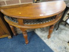 A COLONIAL STYLE HALF MOON TABLE TOGETHER WITH A GILT MIRROR