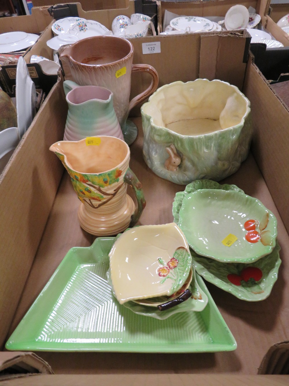 A TRAY OF CERAMICS TO INCLUDE CARLTON WARE AND SYLVAC